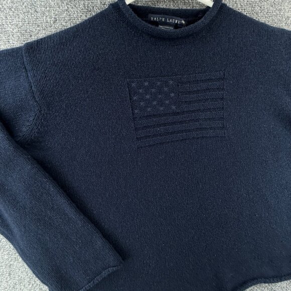 Ralph Lauren Cashmere Wool Blend Flag Sweater Navy Blue Medium Pullover Knit USA - Picture 3 of 15